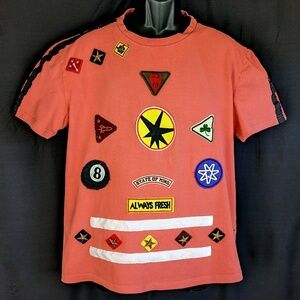 Kleep Always Fresh Men's XL Peach T-Shirt Patches Ribbon Gold Stars